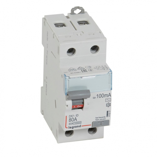 WYŁĄCZNIK RÓŻNICOWY 80A 100MA 2-POLOWY TYP AC SERII DX3 P302 - 411517 - LEGRAND