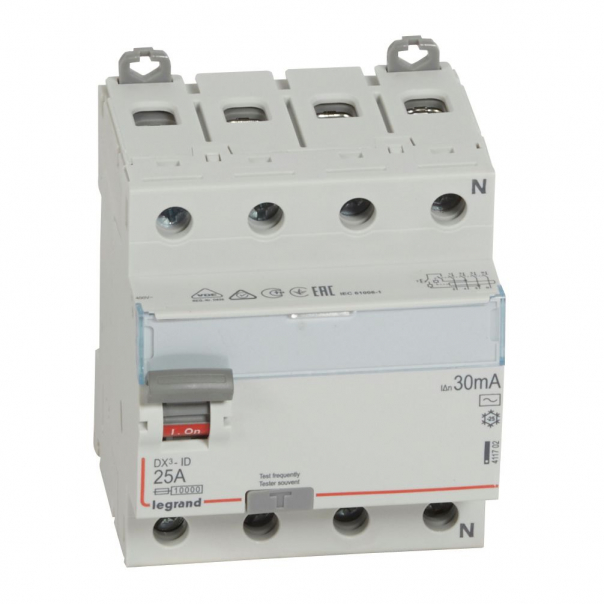 WYŁĄCZNIK RÓŻNICOWY 25A 30MA 4-POLOWY TYP AC SERII DX3 P304 - 411702 - LEGRAND