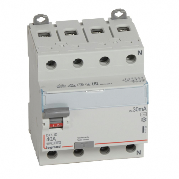 WYŁĄCZNIK RÓŻNICOWY 40A 30MA 4-POLOWY TYP AC SERII DX3 P304 - 411703 - LEGRAND