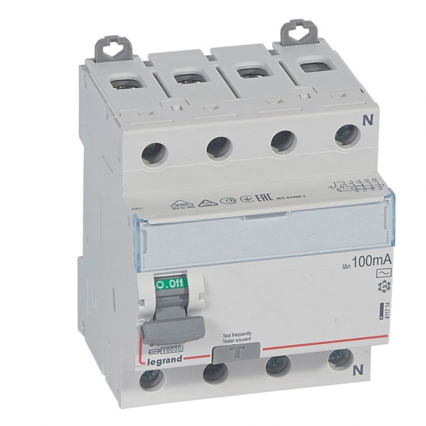 WYŁĄCZNIK RÓŻNICOWY 63A 100MA 4-POLOWY TYP AC SERII DX3 P304 - 411714 - LEGRAND