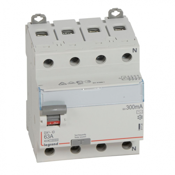 WYŁĄCZNIK RÓŻNICOWY 63A 300MA 4-POLOWY TYP AC SERII DX3 P304 - 411724 - LEGRAND