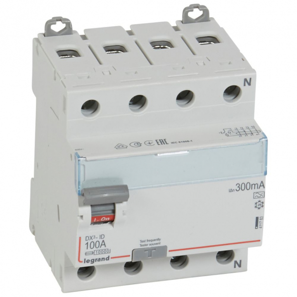 WYŁĄCZNIK RÓŻNICOWY 100A 300MA 4-POLOWY TYP A SERII DX3 P304 - 411783 - LEGRAND
