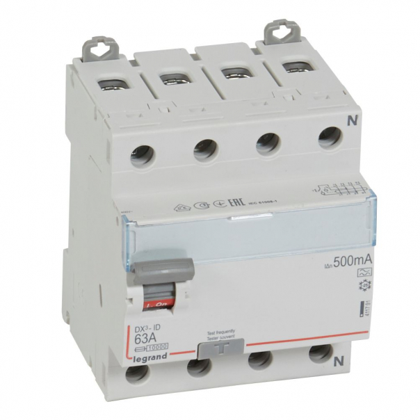 WYŁĄCZNIK RÓŻNICOWY 63A 500MA 4-POLOWY TYP A SERII DX3 P304 - 411791 - LEGRAND
