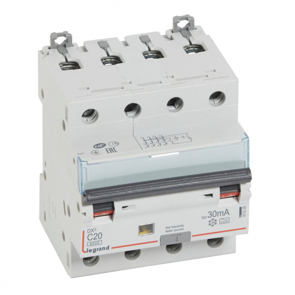 WYŁĄCZNIK RÓŻNICOWY Z CZŁONEM NADPRĄDOWYM C 20A 30MA 4-POLOWY TYP A SERII DX3 P 314 - 411235 - LEGRAND