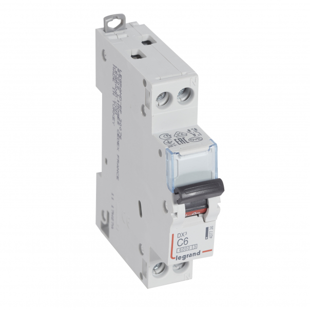 WYŁĄCZNIK NADPRĄDOWY C 6A 1-POLOWY Z TOREM NEUTRALNYM CHARAKTERYSTYKA C SERII DX3 S 301N - 407738 - LEGRAND