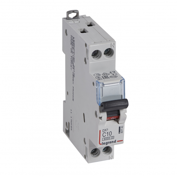 WYŁĄCZNIK NADPRĄDOWY C 10A 1-POLOWY Z TOREM NEUTRALNYM CHARAKTERYSTYKA C SERII DX3 S 301N - 407740 - LEGRAND