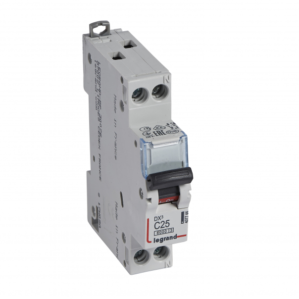WYŁĄCZNIK NADPRĄDOWY C 25A 1-POLOWY Z TOREM NEUTRALNYM CHARAKTERYSTYKA C SERII DX3 S 301N - 407744 - LEGRAND
