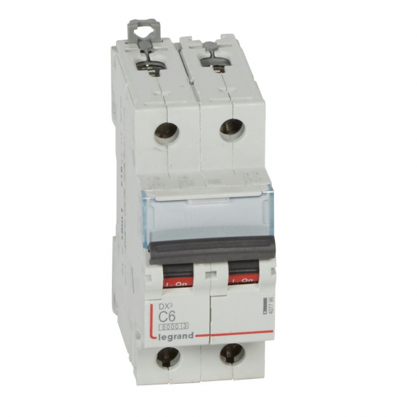 WYŁĄCZNIK NADPRĄDOWY C 6A 2-POLOWY CHARAKTERYSTYKA C SERII DX3 S302 - 407796 - LEGRAND