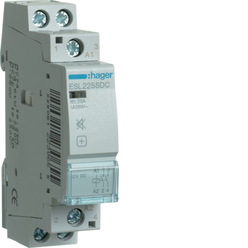 STYCZNIK CICHY 12VAC/DC 2NO 25A. - ESL225SDC - HAGER