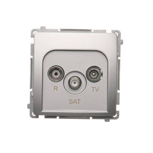 Gniazdo antenowe R-TV-SAT końcowe (moduł). 1x wejście: 5 MHz&ndash;2,4 GHz; srebrny mat   *Może być użyte jako gn.zakończ. do gn.przelot. R-TV-SAT - BMZAR-SAT1.3/1.01/43 - KONTAKT SIMON