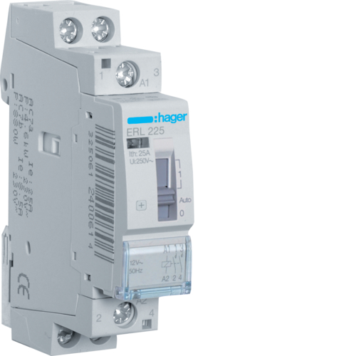 STYCZNIK ZE STEROWANIEM RĘCZNYM 2NO 25A 8/12V AC. - ERL225 - HAGER