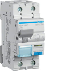 WYŁĄCZNIK RÓŻNICOWY Z CZŁONEM NADPRĄDOWYM 1P+N 10KA C 6A/30MA TYP A RCBO  - ADA556D - HAGER