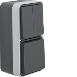 ŁĄCZNIK SERYJNY Z GNIAZDEM SCHUKO PIONOWY KOMPLETNY IP55 SZARY - 47903515 - HAGER