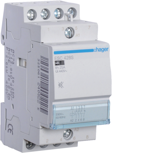 STYCZNIK CICHY 230VAC 3NO+1NC 25A. - ESC428S - HAGER