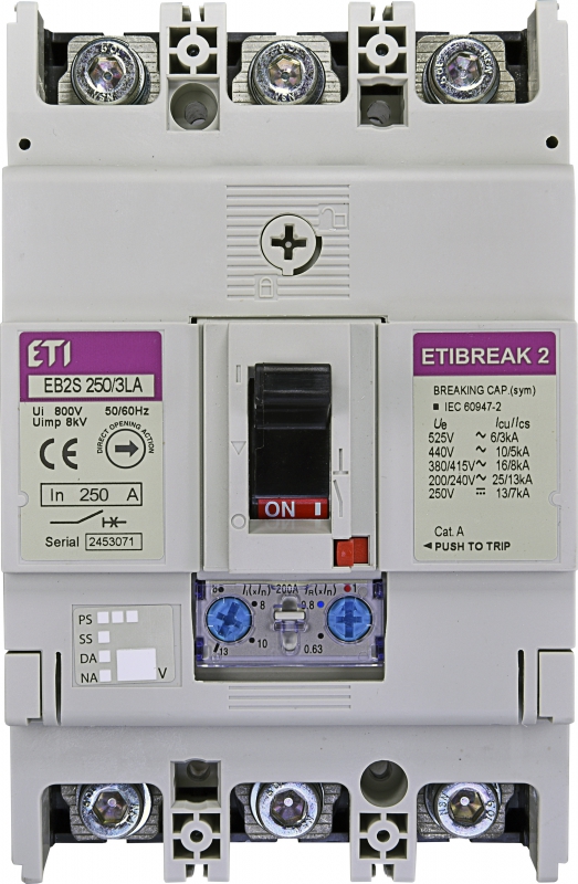 WYŁĄCZNIK MOCY 3P, 16KA, WYZW. TM (REGUL.TERMICZNA I MAGNETYCZNA) EB2S 250/3LA 250A 3P - 004671888 - ETI