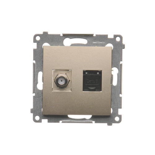 Gniazdo antenowe typu "F" + RJ45 kat.6 (moduł); złoty mat - DASFRJ45.01/44 - KONTAKT SIMON