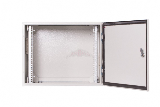 SZAFA WISZĄCA 19" 9UX600X600 MM IP 54, ŚCIANY BOCZNE PEŁNE, DRZWI PEŁNE, WEWNĘTRZNA, RAL 9002 - SWK19-9U-60-DP-W - SABAJ