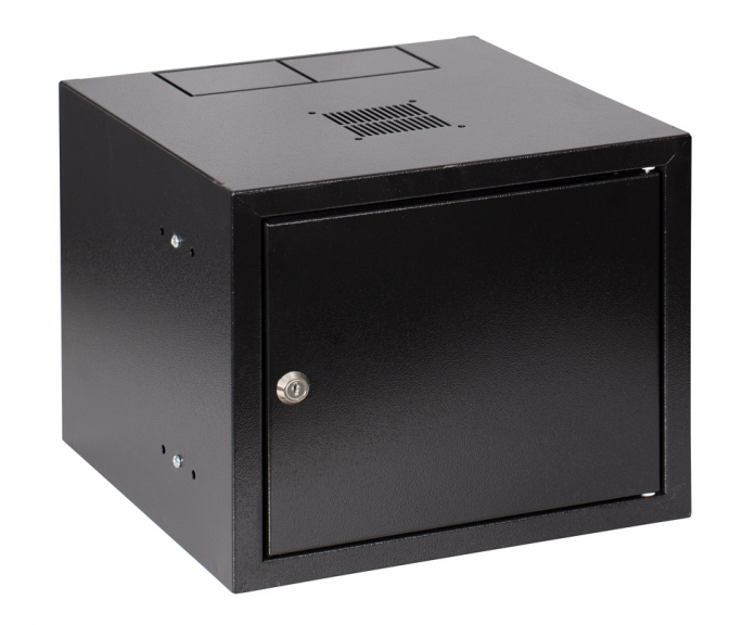 SZAFA WISZĄCA 10" 4UX310X300 MM IP 30, DRZWI PEŁNE, CZARNY. - SZW10-4U-30-DP-C - SABAJ