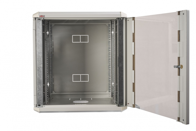 SZAFA WISZĄCA 19" 12U 595X400X600 IP30 DRZWI Z SZYBĄ OTWIERANE ŚCIANY BOCZNE - SIDE-O19-12U-60-DS-S - SABAJ