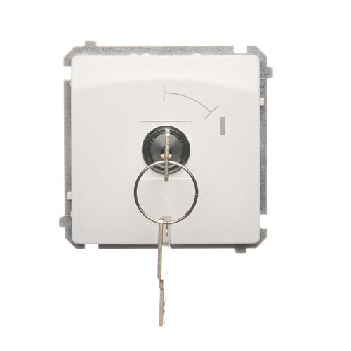 Łącznik chwilowy jednobiegunowy z kluczem, 2 pozycyjny, „0-I” styk N/O. Możliwość wyjęcia klucza tylko w pozycji 0; biały - BMP1K.01/11 - KONTAKT SIMON