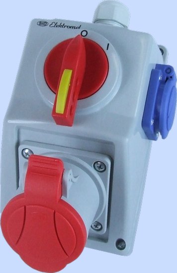 ZESTAW INSTALACYJNY C32-18.1 WŁĄCZ-WYŁĄCZ 0-I GNIAZDO 3P+Z, 1 X 2P+Z IP-54 - 974011 - ELEKTROMET DZIERŻONIÓW