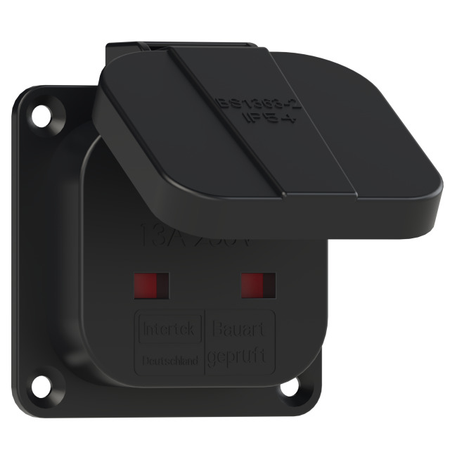 GNIAZDO TABLICOWE 13A 2P+Z ANGIELSKIE CZARNE KOŁNIERZ 64X64 - 1020-0s - PCE