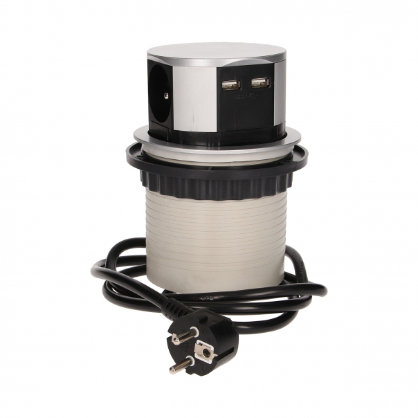 GNIAZDO MEBLOWE 3X230V + 2XUSB WYSUWANE Z BLATU Z USB I PRZEWODEM 1,5M - OR-AE-1342 - ORNO