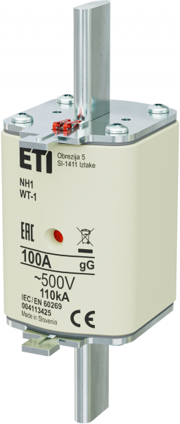 WKŁADKA TOPIKOWA NH - ZWŁOCZNA / KOMBI / POKRYWY STALOWE NH1/WT-1 GG 100A/500V G - 004113425 - ETI