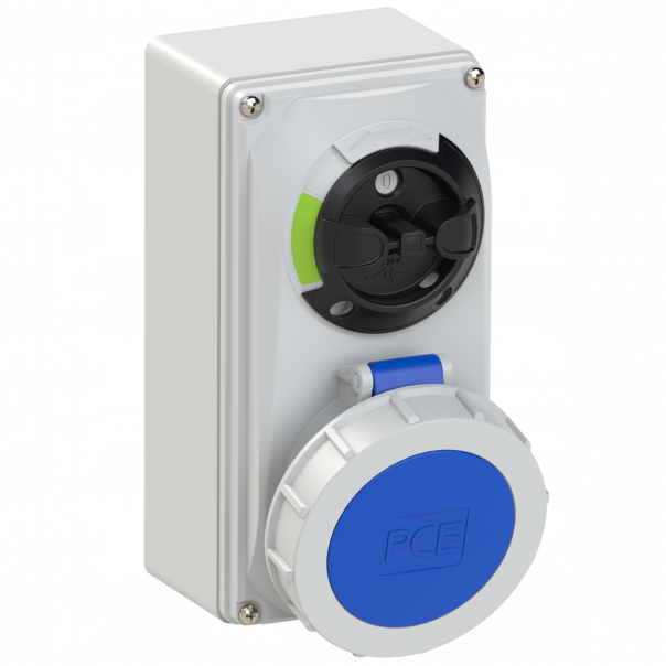 GNIAZDO Z WYŁĄCZNIKIEM 0-1 MAŁE BLOKADA MECHANICZNA 32A 230V 2P+Z IP67 - 61232-6 - PCE
