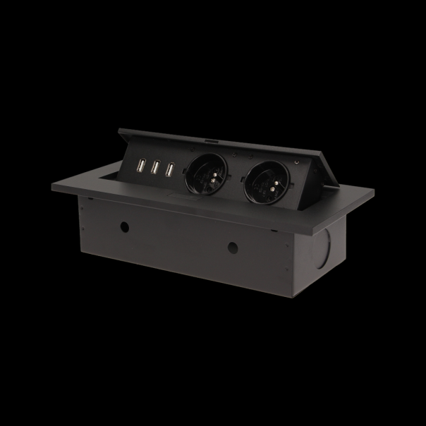 GNIAZDO WPUSZCZANE W BLAT 2X2P+Z Z GRUBYM RANTEM 3 PORTY USB CZARNY  - OR-AE-1324/B - ORNO