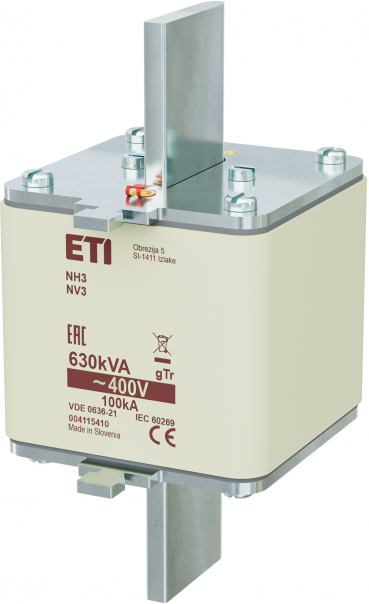 WKŁADKA TOPIKOWA NH - TRANSFORMATOROWA NH3 GTR 909A/400V 630KVA - 004115410 - ETI