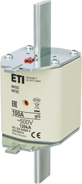 WKŁADKA TOPIKOWA NH - ZWŁOCZNA / KOMBI NH3C GG 100A/500V - 004186214 - ETI