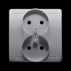 Gniazdo wtyczkowe z uziemieniem podwójne, monoblok, z przesłonami torów prądowych 16A, 250V~, zaciski śrubowe; stal inox  *Kompletne - nie do ramek - BMGZ2Z/21 - KONTAKT SIMON