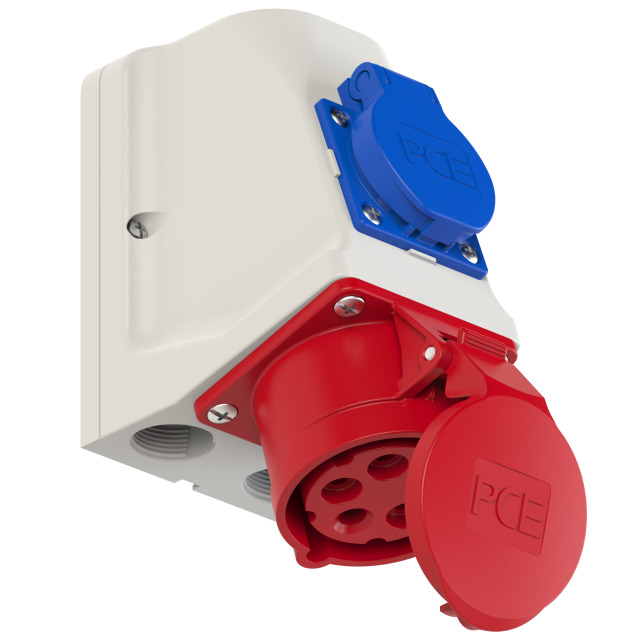 GNIAZDO STAŁE KOMBI 16A 5P 400V + 2P+Z 230V /Z OKABLOWANIEM/ IP44 - 9215-6f. - PCE
