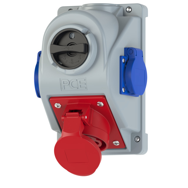 GNIAZDO Z WYŁĄCZNIKIEM " COMBO-POL" 32A 400V 3P+Z, GNIAZDA 2X230V, WYŁ. 0-1 IP44. - 96062442W - PCE