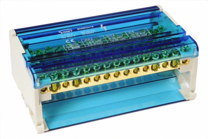 BLOK ROZDZIELCZY CZTEROPOLOWY MODUŁOWY 125A 250V TS35 ShNK4x15 SZARY - 85138002 - SIMET