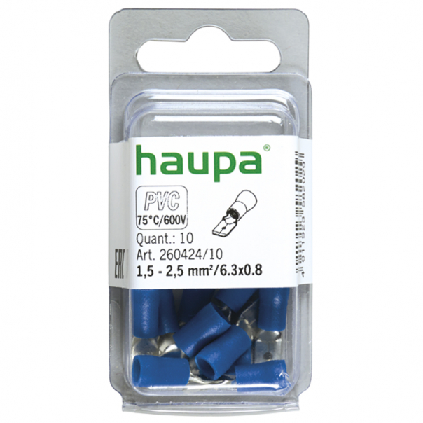 WSUWKA IZOLOWANA 1,5-2,5/6,3 X 0,8 PVC NIEBIESKA 10 SZT. - 260424/10/B - HAUPA