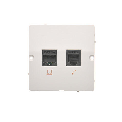 Gniazdo komputerowe RJ45 kat.5e + telefoniczne RJ12 (moduł). Montaż gniazda na wkręty do puszki; biały - BM5T.02/11 - KONTAKT SIMON