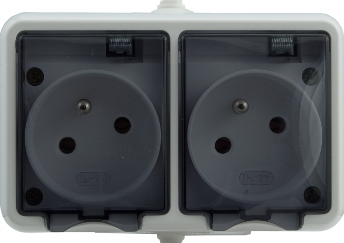 GNIAZDO PODWÓJNE 2X2P+Z 16A POZIOME IP 44, KLAPKA DYMNA 250V~ BIAŁY HYDRO. - 121436 - KOS