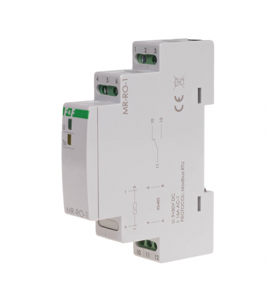 Moduł rozszerzeń wyjść przekaźnikowych, z wyjściem MODBUS RTU, 1-kanałowy, styk 1P 16A, 1 moduł - MAX-MR-RO-1 - F&F