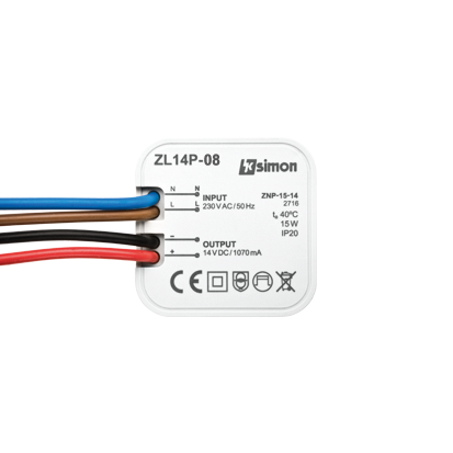 Zasilacz LED dopuszkowy 14V, DC, 8W - ZL14P-08 - KONTAKT SIMON