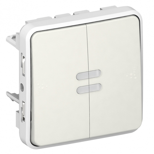 ŁĄCZNIK SCHODOWY PODWÓJNY PODŚWIETLANY 10AX 250V BIAŁY/ECRU PLEXO55 - 069626 - LEGRAND