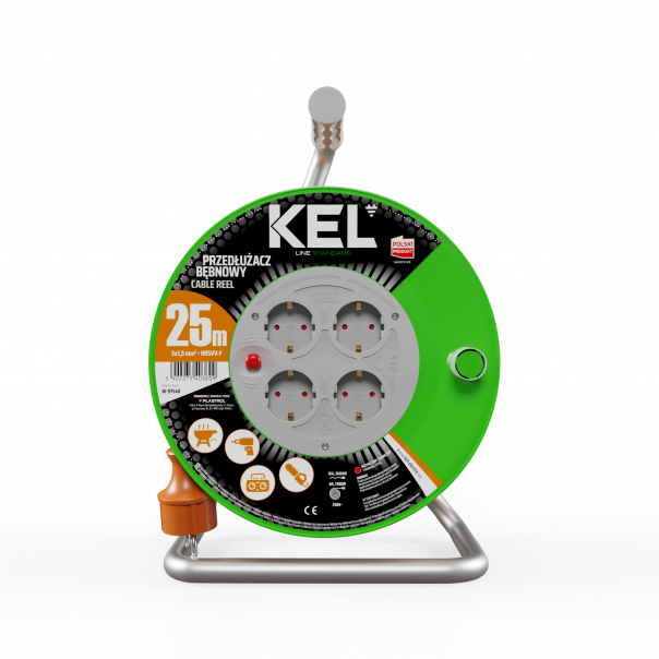 PB-ST/S/S/25M/3X1,5/H05VV-F POMAR. Przedłużacz bębnowy STANDARD LINE, 4x2p+Z, 16A, 3680W, SCHUKO, przewód 3X1,5mm - PB-ST/S/S/25M/3X1,5/H05VV-F POMAR. - PLASTROL