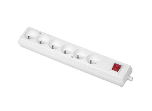 GN-670WS BIAŁY Gniazdo wtyczkowe przenośne sześciokrotne 6x2p+Z z wyłącznikiem 16A, 250V, rozbieralne - GN-670WS BIAŁY - PLASTROL