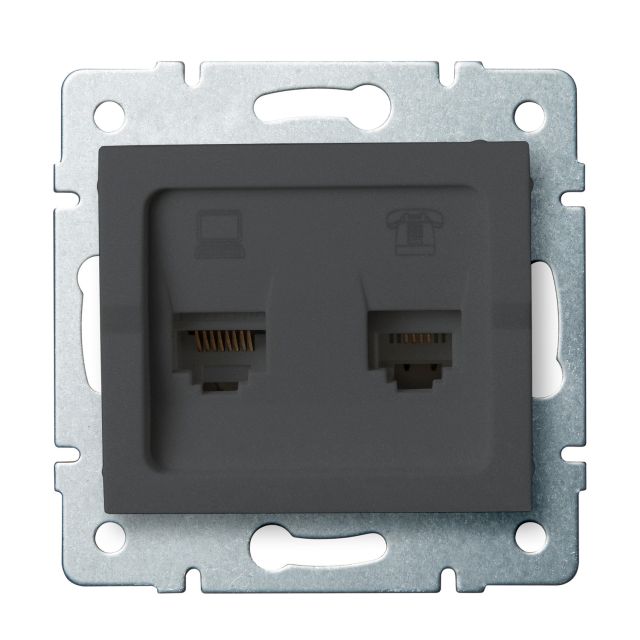 GNIAZDO KOMPUTEROWO-TELEFONICZNE, (RJ45 KAT. 6+RJ11) GRAFIT LOGI. - 25290 - KANLUX