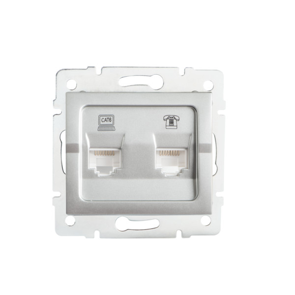 GNIAZDO KOMPUTEROWO-TELEFONICZNE, (RJ45 KAT. 6+RJ11) SREBRNY LOGI. - 25231 - KANLUX