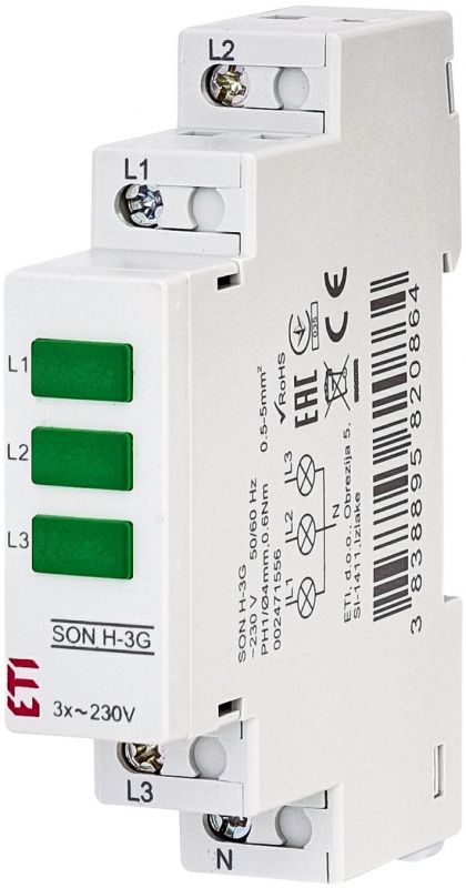 SYGNALIZATOR OBECNOŚCI NAPIĘCIA (3 X ZIELONA LED) SON H-3G - 002471556 - ETI