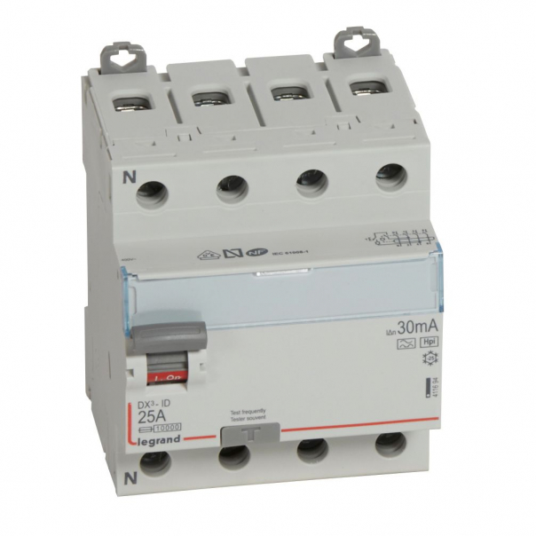 WYŁĄCZNIK RÓŻNICOWY 25A 30MA 4-POLOWY TYP HPI SERII DX3 - 411694 - LEGRAND
