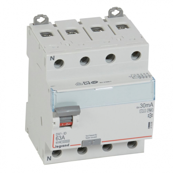 WYŁĄCZNIK RÓŻNICOWY 63A 30MA 4-POLOWY TYP HPI SERII DX3 - 411696 - LEGRAND