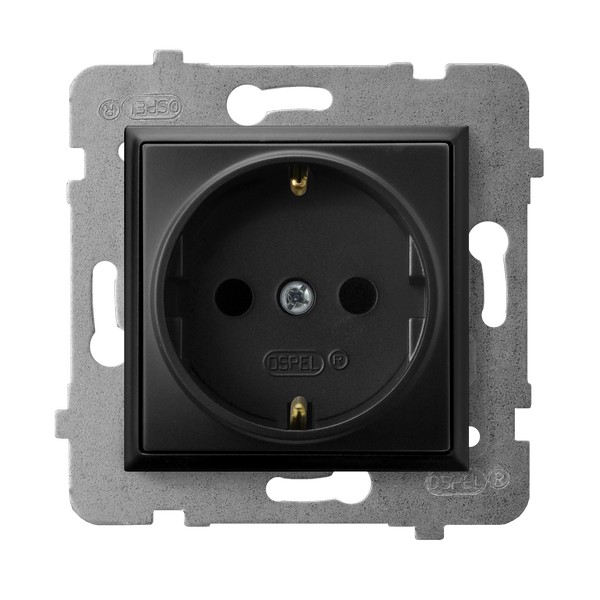 GNIAZDO POJEDYNCZE Z UZIEMIENIEM 2P+Z SCHUKO ZACISKI ŚRUBOWE 16A 250V IP20 CZARNY METALIK ARIA - GP-1US/m/33 - OSPEL